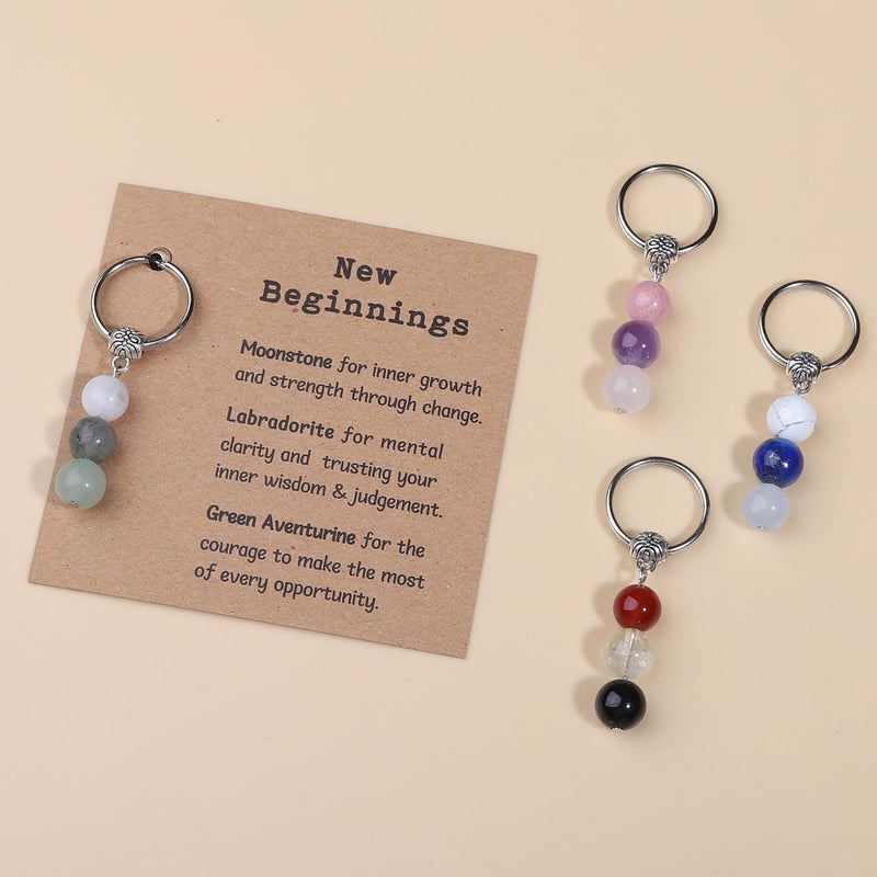 Drogomen Store Healing Crystal Keychain Gift for New Beginnings Calming Anxiety Luck Protection Natural Gemstone Keychain for Women - Image 3